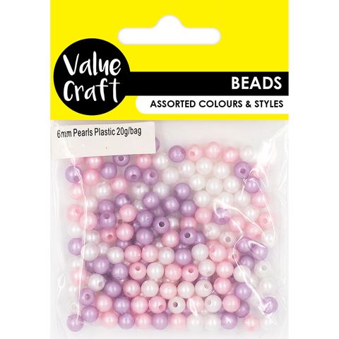 PEARL PLASTIC BEAD 6MM MIXED 20G