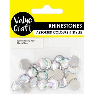 RHINESTONES ROUND 12MM  ASST AB 30PCS