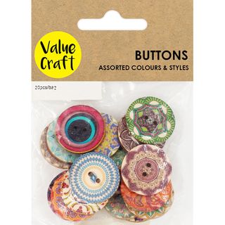 BUTTON WOOD PRINTED 2CM ASST 20PC