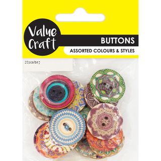 BUTTON WOOD PRINTED 2CM ASST 20PC