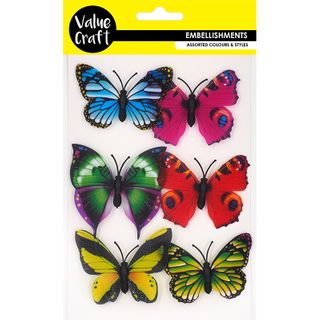 CRAFT GLITTER BUTTERFLIES ASST 6PC