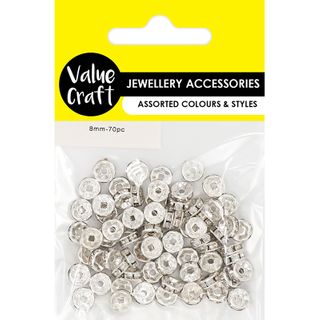 JF 8MM DIAMANTE RONDELLS SILVER 70PC