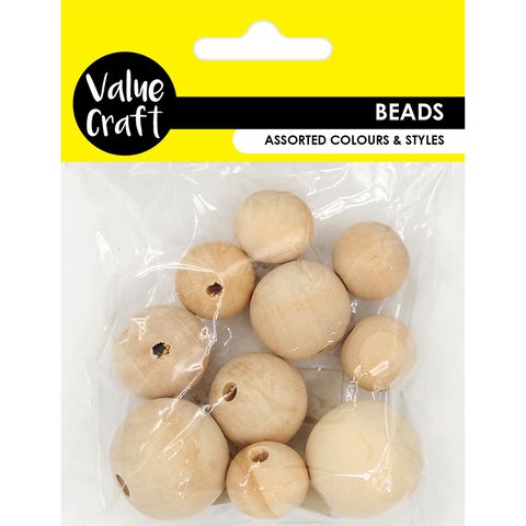 BEAD MDF WOOD ROUND ASST NATURAL 10PC