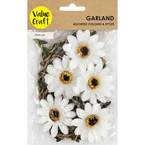 Garland Twine Nat W Wh Daisy Leaf 1Pc