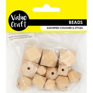 Bead Wood Facet Asst Natural 13Pc