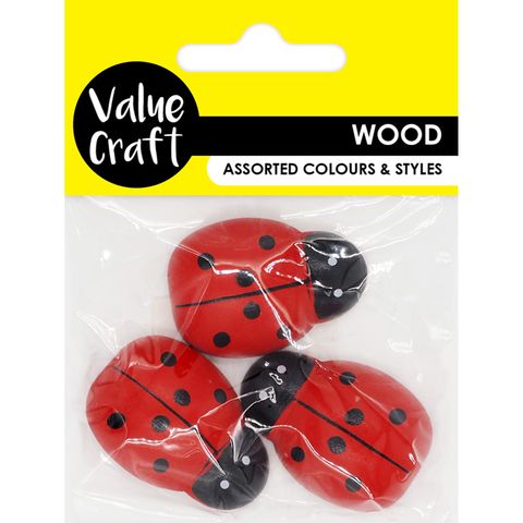 EMB WOOD LADYBUG LARGE RED-BLK 3PC