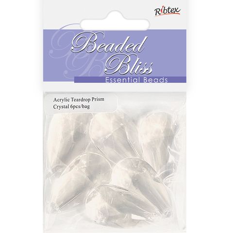 BEAD ACRYLIC TEARDROP 22X36MM CRYS 6PC