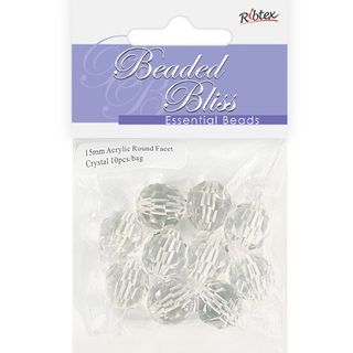 Bead Acrylic Round Facet 15Mm Crys 10Pc