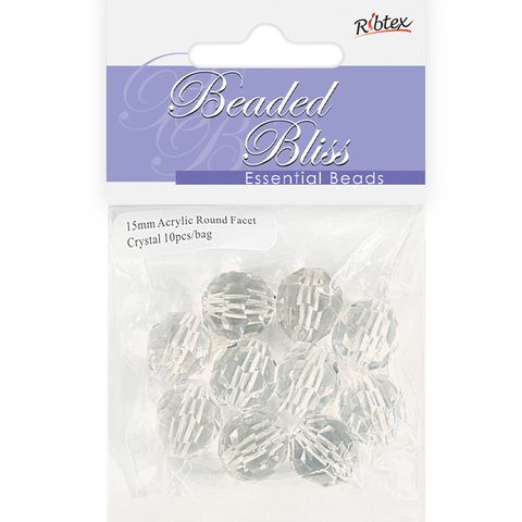 Bead Acrylic Round Facet 15Mm Crys 10Pc
