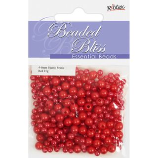 Bead Plastic Pearl 4-6mm Red 15G