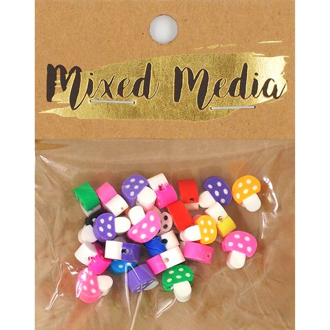 MUSHROOM POLYCLAY BEADS 10MM 25PCS MULTI