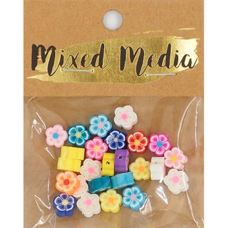 FLOWER POLYCLAY BEADS 10MM 25PCS MULTI