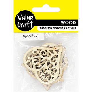 WOOD FLORAL HEARTS NATURAL 6PCS