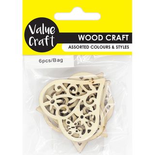 WOOD FLORAL HEARTS NATURAL 6PCS