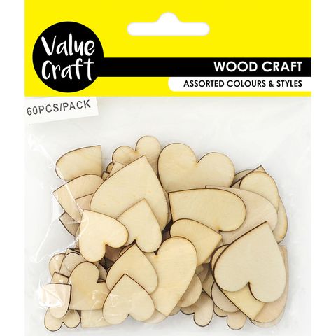 WOOD HEARTS 3 SIZES 60PCS