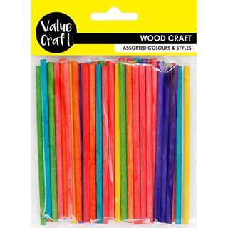 CRAFT WOODEN STICKS 10CM MULTI 50PCS