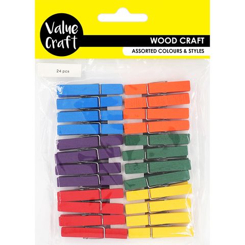 CRAFT WOODEN PEGS 4.5CM MULTI 24PCS