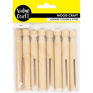 CRAFT WOODEN PEGS 11CM  NAT 8PCS