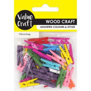 WOOD PEGS 2.5CM MULTI 40PCS