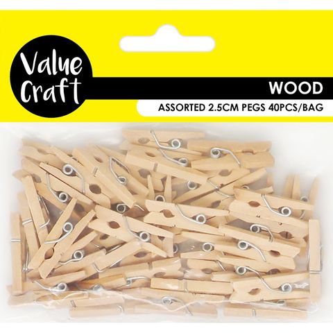 WOOD PEGS 2.5CM NATURAL 40PCS