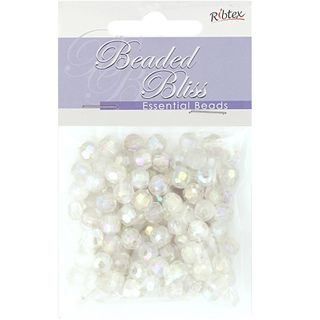 BEAD PLASTIC ROUND FACET 7MM WHT AB 20G