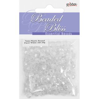BEAD PLASTIC ROUND FACET 7MM WHT AB 20G
