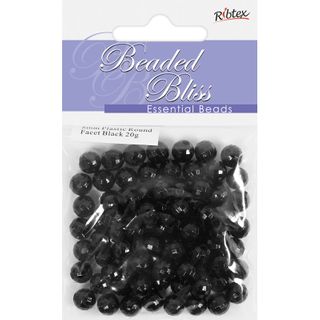 BEAD PLASTIC ROUND FACET 8MM BLACK 20G