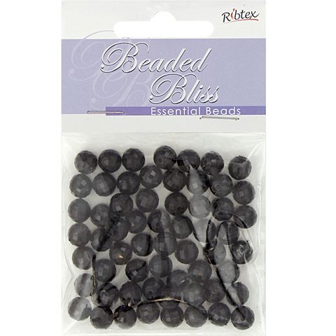 BEAD PLASTIC ROUND FACET 8MM BLACK 20G