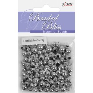 Bead Plastic Round 6-8mm Silver 20G