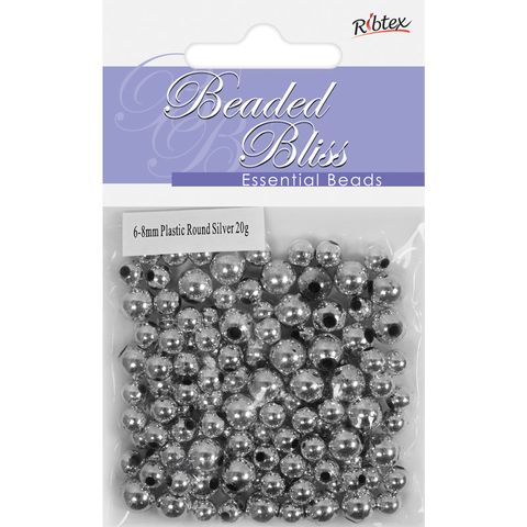 Bead Plastic Round 6-8mm Silver 20G