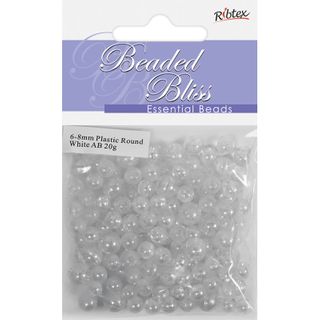 Bead Plastic Round 6-8mm White AB 20G