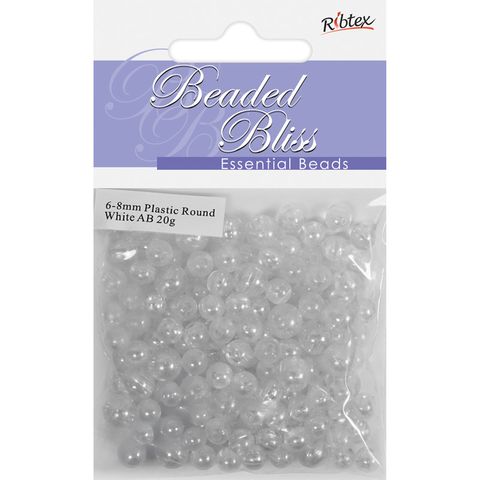 Bead Plastic Round 6-8mm White AB 20G