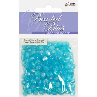 Bead Plastic Round Faceted 7mm Turquoise