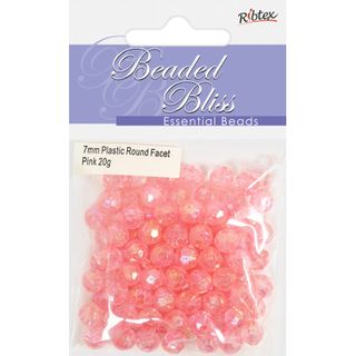 BEAD PLASTIC ROUND FACET 7MM PINK 20G