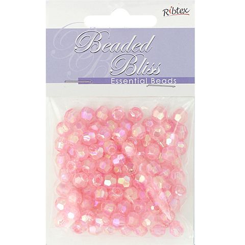 BEAD PLASTIC ROUND FACET 7MM PINK 20G