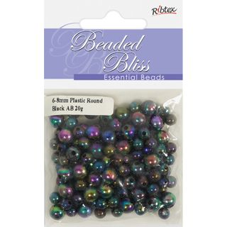 Bead Plastic Round 6-8mm Black AB 20G