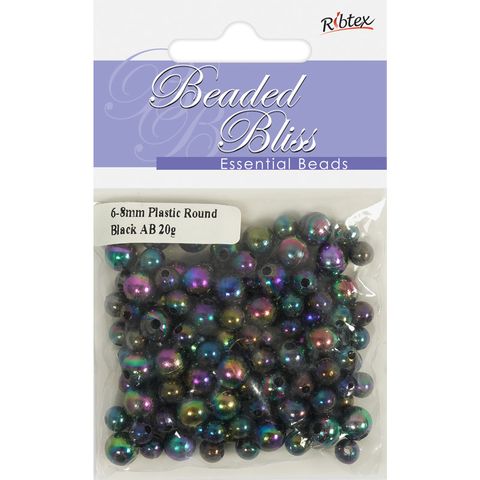 Bead Plastic Round 6-8mm Black AB 20G