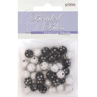 Bead Plastic Round Black   White 20G