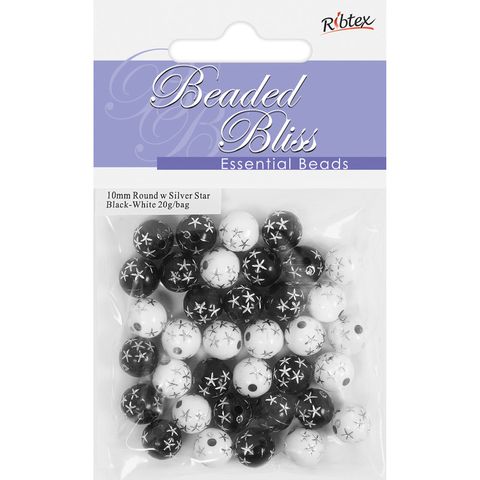 Bead Plastic Round Black   White 20G