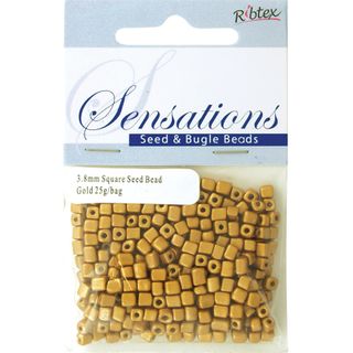 Bead Glass Seed 3.8Mm Square Gold 25G