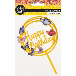 CAKE TOPPER HAPPY BDAY BUTTERFLY GLD 1PC