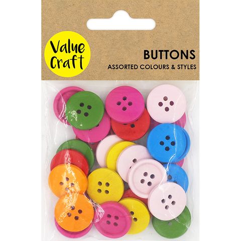 BUTTON WOOD COLOURED 2CM ASSRTD 20G