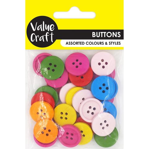 BUTTON WOOD COLOURED 2CM ASSRTD 20G