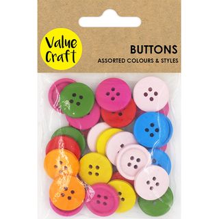 BUTTON WOOD COLOURED 2CM ASSRTD 20G