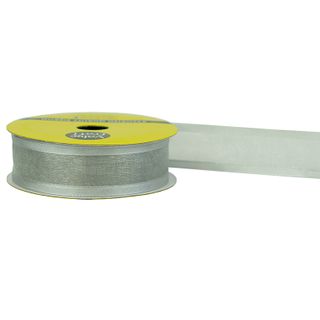 RIB 22MM SATIN EDGE SHEER SILVER 5MTR