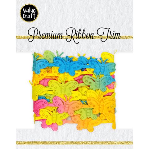 RIBBON TRIM 18MM BUTTERFLIES RAINBOW 2M