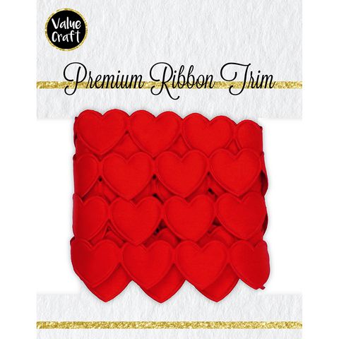 RIBBON TRIM 16MM HEARTS RED 2M