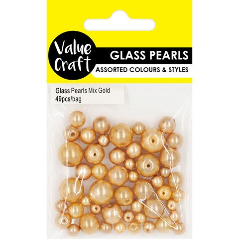 PEARL GLASS BEAD MIX GOLD 49PCS