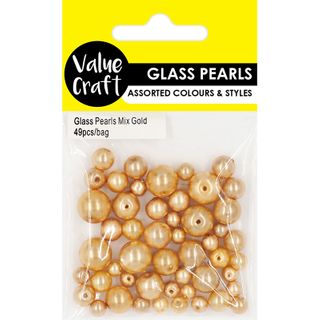 PEARL GLASS BEAD MIX GOLD 49PCS