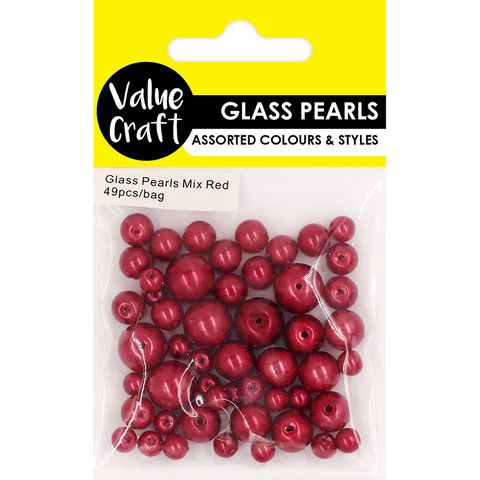 PEARL GLASS BEAD MIX RED 49PCS